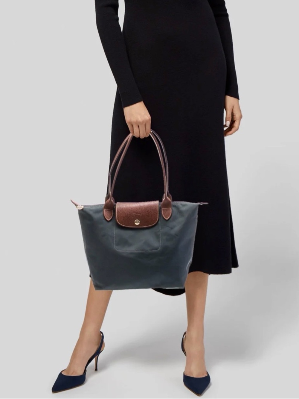 Longchamp Le Pliage Medium Nylon Tote – Brown Leather Trim - Picture 13 of 14